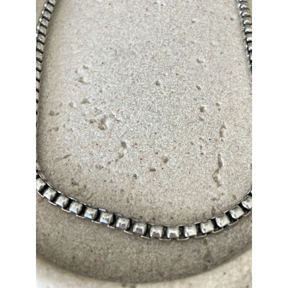Silver Tone Square Link Tennis Necklace Collar Minimalist‎ Classic Elegant